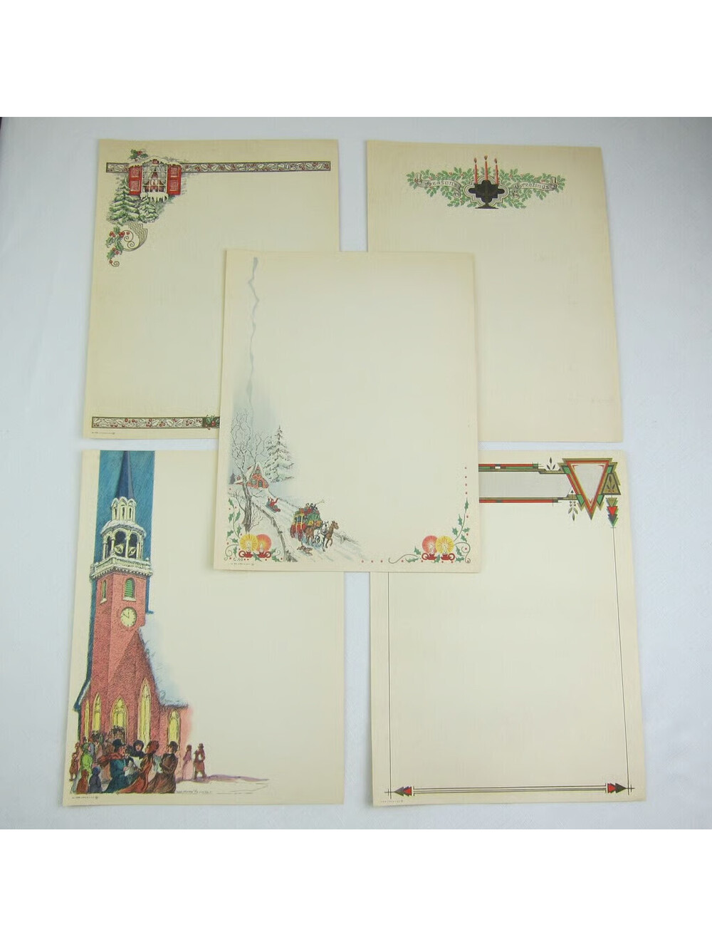 5 Vintage 1930s Holiday Stationery Salesman Sample Letterheads Goes Lithography